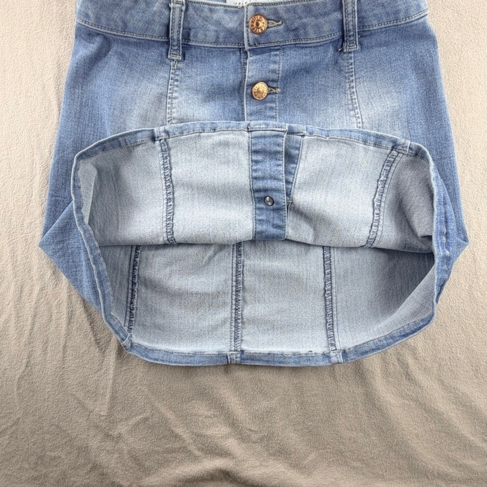 Denim Mini Button Down Skirt Light‎ Wash Gold Buttons - Picture 6 of 7